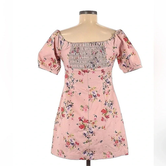 Leith | Pink Floral Off The Shoulder Puff Sleeve Mini Dress Size M Medium - Picture 2 of 5
